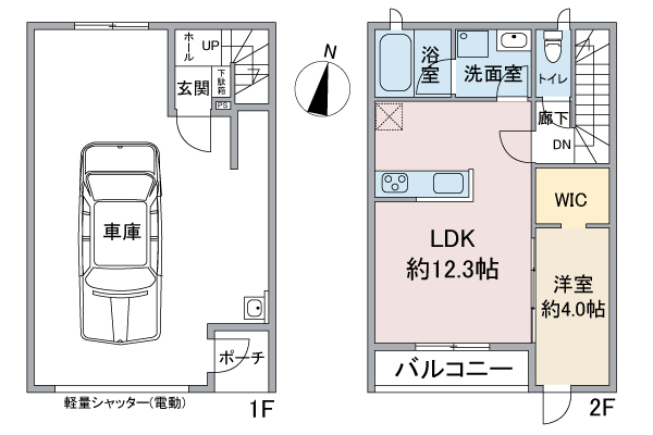 名古屋市中村区の新築賃貸ビルドインガレージ(1台)・インナーガレージハウス「Back date fort」間取り1号室