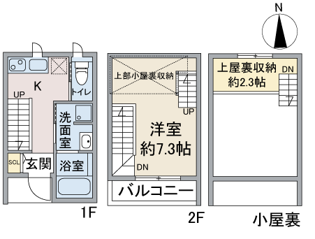 名古屋市北区玄馬町の1K新築ロフト付きメゾネット賃貸アパート「アプトココノ玄馬公園」間取り