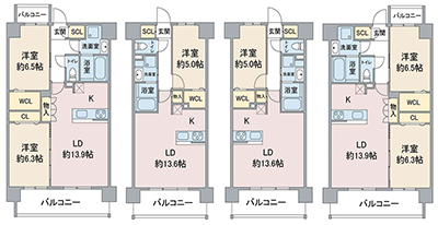 ニュースカイル間取り 1階～3階