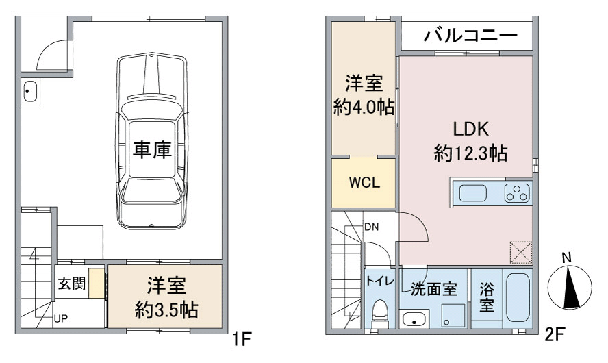 愛知県あま市の新築賃貸ビルドインガレージ(1台)・インナーガレージハウス「G+COLOR木田」間取りB棟