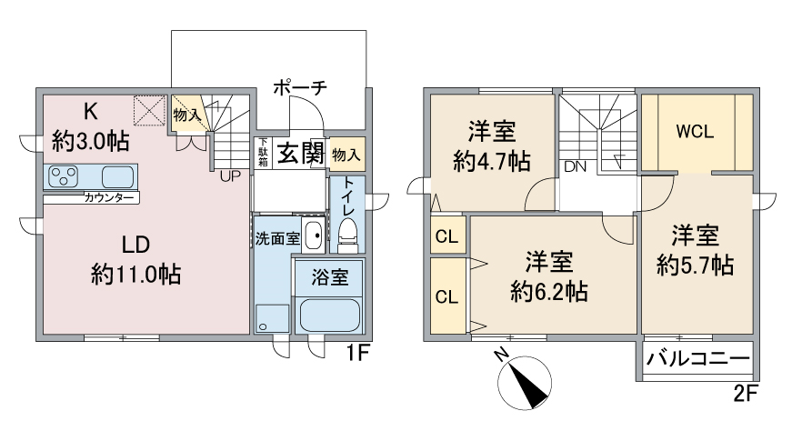愛知県大府市共和町の新築賃貸一戸建て「(仮称)クーボ共和町6丁目」間取り