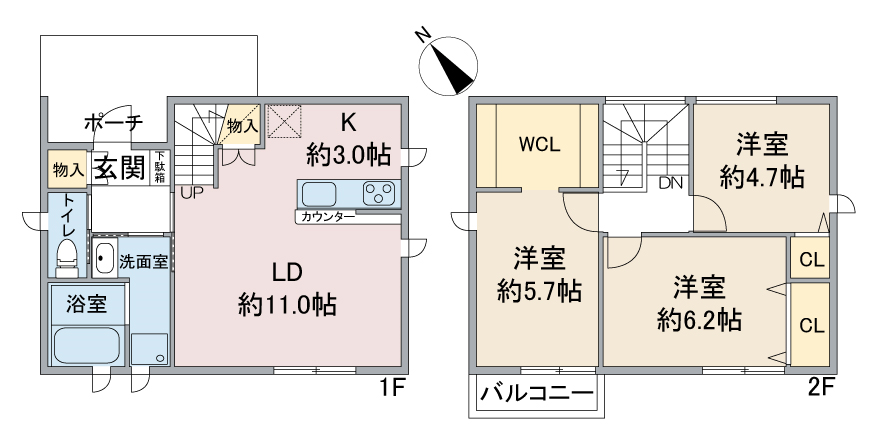 愛知県大府市共和町の新築賃貸一戸建て「(仮称)クーボ共和町6丁目」間取り