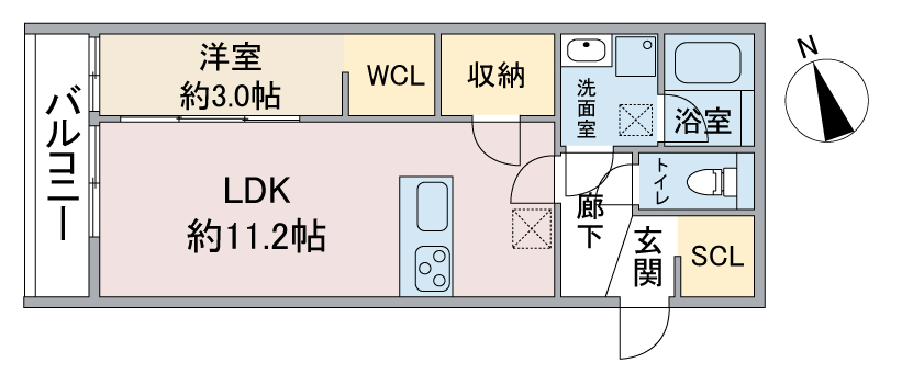 名古屋市西区名西の新築賃貸アパート「(仮称)リブレ名西一丁目」Bタイプ間取り