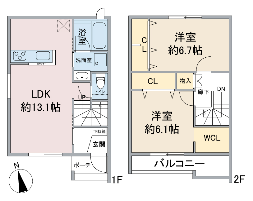愛知県長久手市の新築メゾネット賃貸アパート「アプリーレ先達」間取り