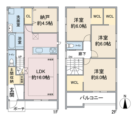 名古屋市名東区宝が丘の新築戸建賃貸住宅「(仮称)宝が丘貸家
」BDタイプ間取り