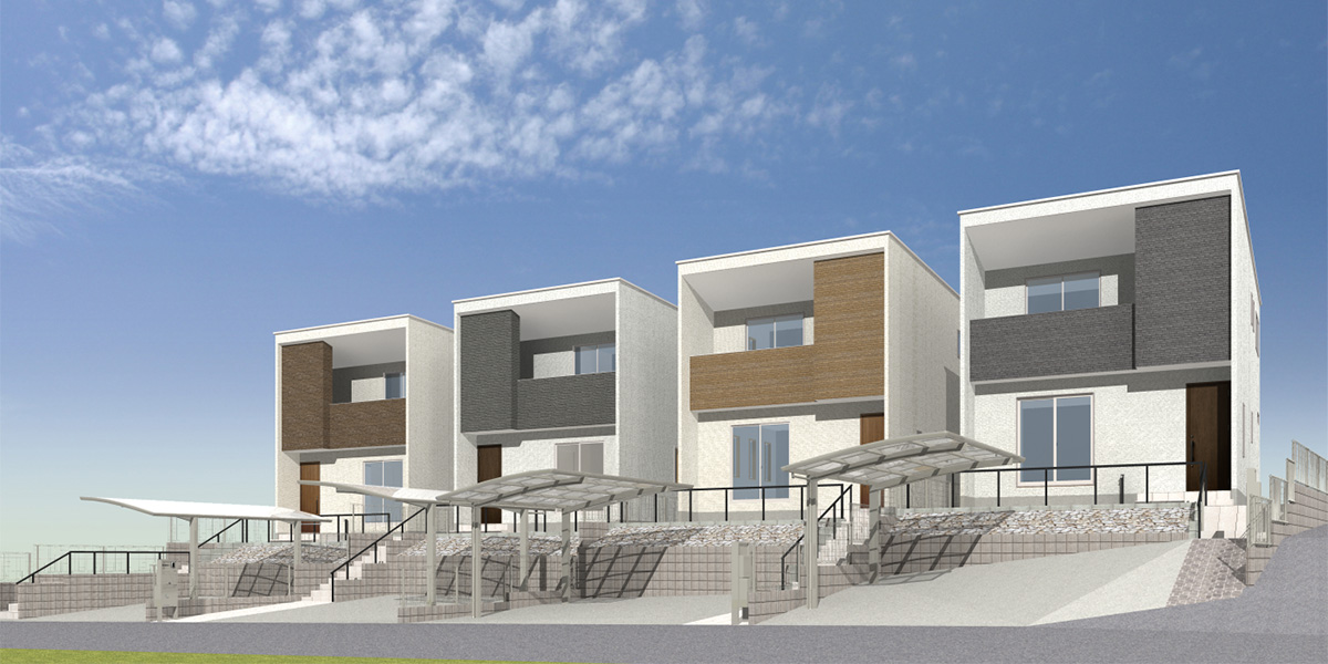 名古屋市名東区宝が丘の新築戸建賃貸住宅「（仮称）宝が丘貸家
」斜め外観デザイン