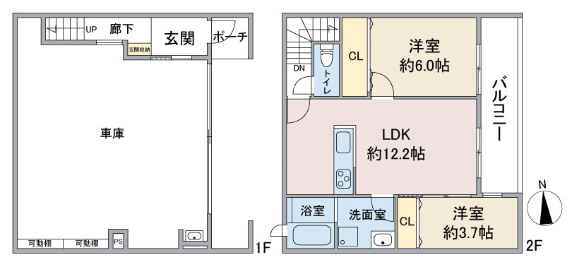 名古屋市天白区梅が丘の新築賃貸ビルドインガレージ(1台)・インナーガレージハウス「(仮称)G+COLOR梅が丘5丁目」間取りW2